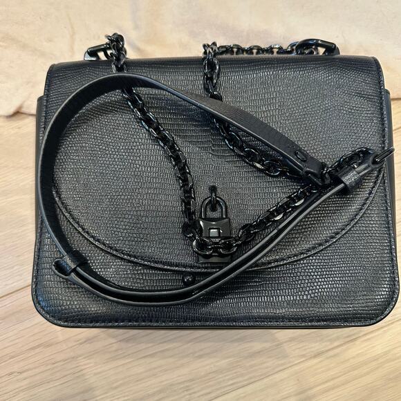 Rebecca Minkoff Love Too Black Chain Leather Crossbody Shoulder Bag Purse - Picture 6 of 8